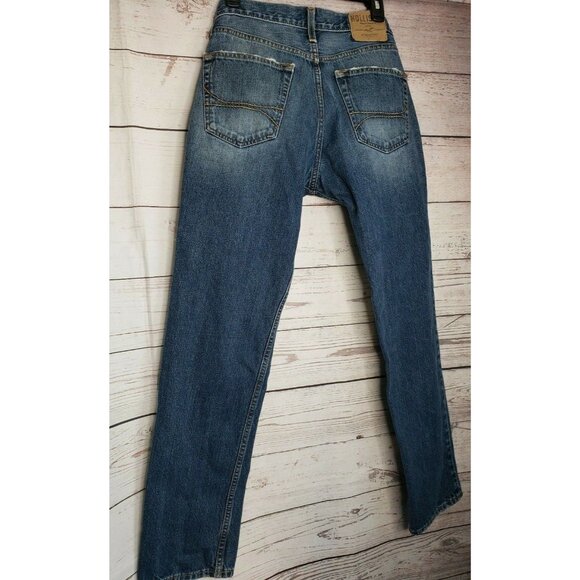 Hollister Men’s Blue Factory Distressed Jeans 30X30.5 – Faded Knee, Button Fly - Picture 4 of 10